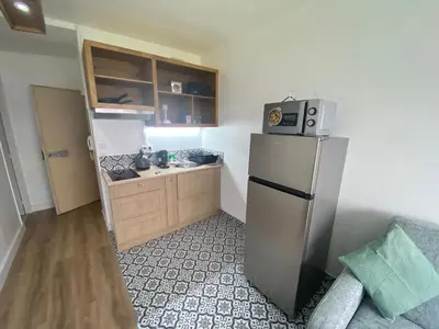 Cuisine ou kitchenette dans l'établissement Appartement bassin de la villette