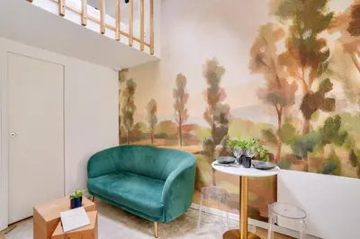 Coin salon dans l'établissement Superb and design studio near the Eiffel Tower