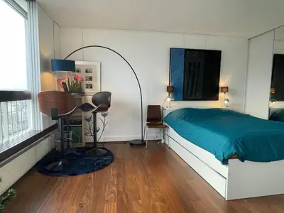 Un ou plusieurs lits dans un hébergement de l'établissement Panoramique vue NEW design proche Tour Eiffel