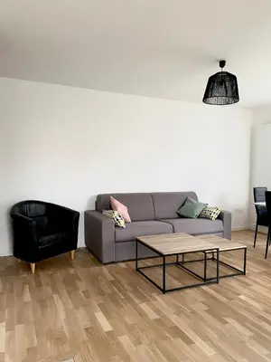Coin salon dans l'établissement 3 pièces tout neuf de haut standing à 10mn de Paris avec terrasse vue Sacré Coeur