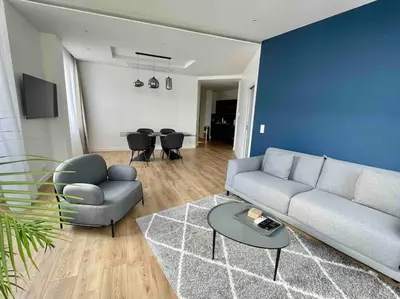 Coin salon dans l'établissement Bright newly renovated apt with AC