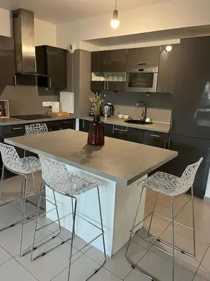 Cuisine ou kitchenette dans l'établissement Grand appt proche Paris Parking