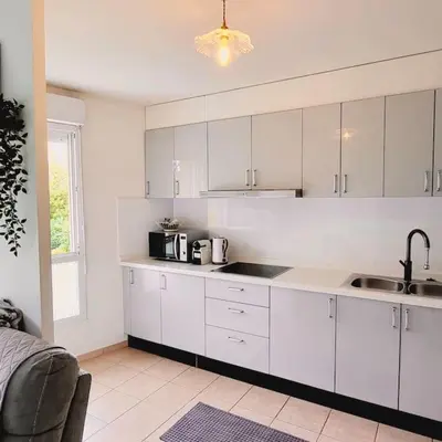 Cuisine ou kitchenette dans l'établissement Appartement Saint-Denis proche Stade de France