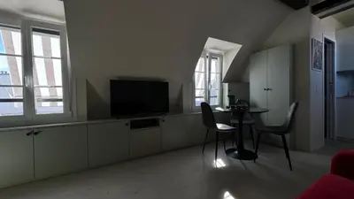 Télévision ou salle de divertissement dans l'établissement Charmant studio rénové avec vue sur les toits de Paris 7e arrondissement