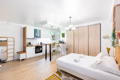 Un ou plusieurs lits dans un hébergement de l'établissement GuestReady - Studio près de République pour Deux