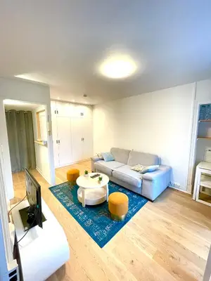 Coin salon dans l'établissement Cosy 2 pièces proche de Paris avec parking