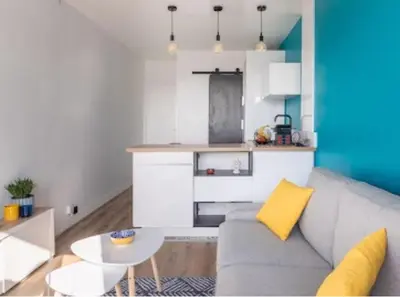 Cuisine ou kitchenette dans l'établissement Cocon design et cosy à La Défense, vue imprenable sur Paris