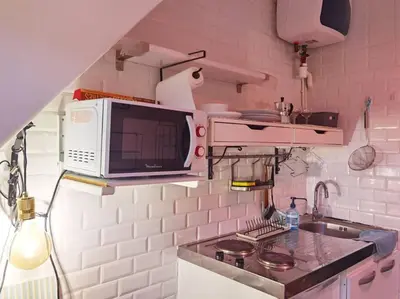 Cuisine ou kitchenette dans l'établissement Top roof view studio with elevator 1mn St Germain
