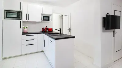 Cuisine ou kitchenette dans l'établissement Apt4P-SecureFreeParking -Metro4