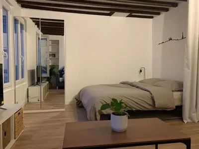 Un ou plusieurs lits dans un hébergement de l'établissement Studio lumineux, refait à neuf, métro jourdain
