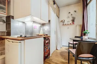 Cuisine ou kitchenette dans l'établissement Charming Studio Near Le Louvre Rivoli