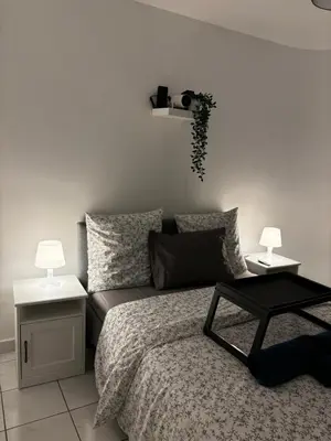 Un ou plusieurs lits dans un hébergement de l'établissement Appartement F3 avec Projecteur à 100m du Métro!