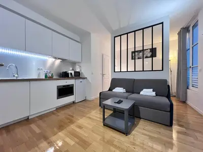 Cuisine ou kitchenette dans l'établissement Grand Studio 2 pers République Bastille Paris 3
