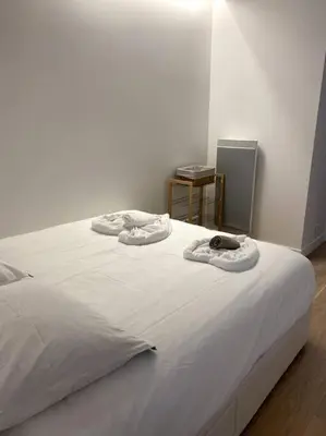 Un ou plusieurs lits dans un hébergement de l'établissement Modern parisian flat in Montparnasse area