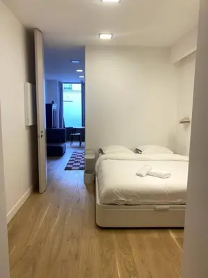 Un ou plusieurs lits dans un hébergement de l'établissement Modern parisian flat in Montparnasse area