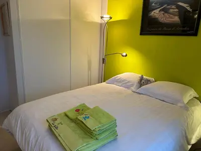 Un ou plusieurs lits dans un hébergement de l'établissement Air conditioned apartment 78 m2, Terrace 50m2
