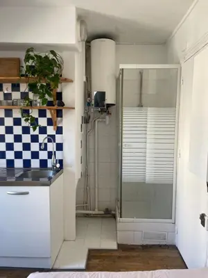 Cuisine ou kitchenette dans l'établissement Petit appartement parisien