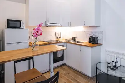 Cuisine ou kitchenette dans l'établissement Luxueux Appartement à Notre-Dame