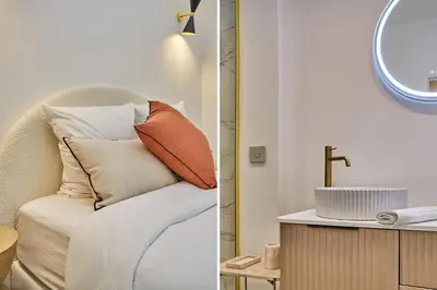 Un ou plusieurs lits dans un hébergement de l'établissement Charming flat Jardin du Luxembourg Montparnasse