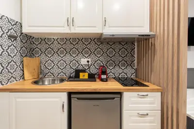 Cuisine ou kitchenette dans l'établissement Raymond - Cosy studio proche Montparnasse