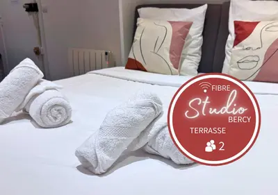 Un ou plusieurs lits dans un hébergement de l'établissement Studio Bercy - Terrasse - Paris