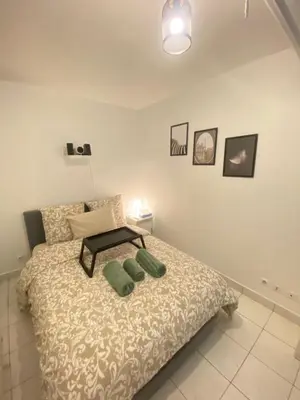 Un ou plusieurs lits dans un hébergement de l'établissement Appartement 2 pièces avec Projecteur à 100m du métro