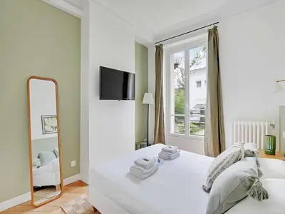 Un ou plusieurs lits dans un hébergement de l'établissement Superb apartment 2BDR 6P- Mairie de Neuilly