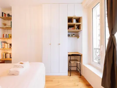 Un ou plusieurs lits dans un hébergement de l'établissement Superb appt 1BDR 2P - Buttes-Chaumont
