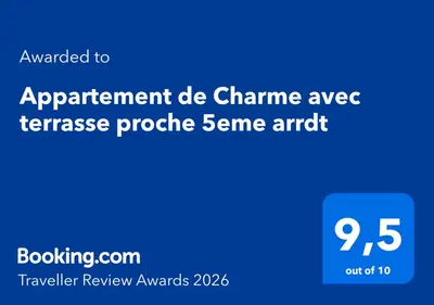 Certificat, récompense, panneau ou autre document affiché dans l'établissement Appartement de Charme avec terrasse proche 5eme arrdt