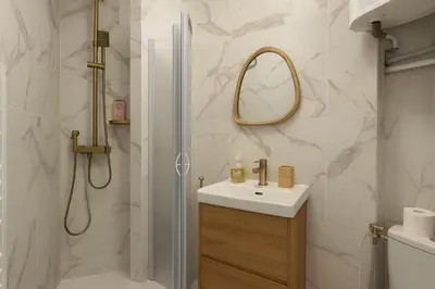 Salle de bains dans l'établissement Charming getaway in Le MARAIS - OBERKAMPF working & living