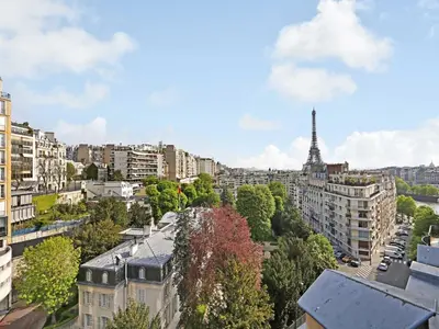 Vue générale sur Paris ou vue de la ville depuis l'appartement
