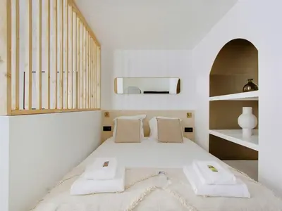 Un ou plusieurs lits dans un hébergement de l'établissement Lovely studio 2P - PASSY - Mobility Lease