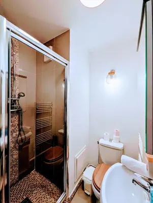 Salle de bains dans l'établissement Chic and spacious apart with parking and garden