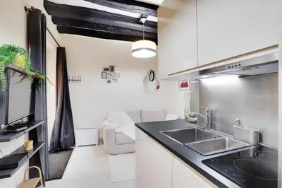 Cuisine ou kitchenette dans l'établissement Le Marais charmant