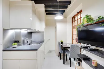 Cuisine ou kitchenette dans l'établissement Le Marais charmant