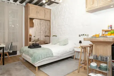 Un ou plusieurs lits dans un hébergement de l'établissement Le Columba-Studio Parisien Saint-Germain