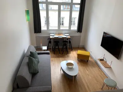 Télévision ou salle de divertissement dans l'établissement Superbe Studio Avec Mezzanine au centre de Paris