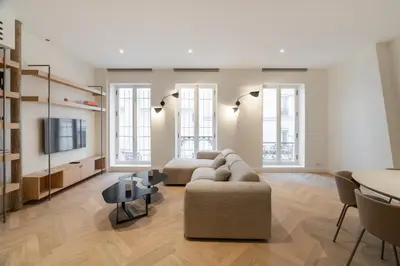 Coin salon dans l'établissement Luxury apartment of 140 sqm