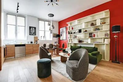 Coin salon dans l'établissement Luxury Paris, paisible, 2 chambres, toute commodités