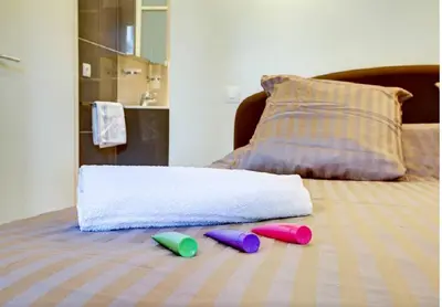 Un ou plusieurs lits dans un hébergement de l'établissement Apartment Notre Dame Bright
