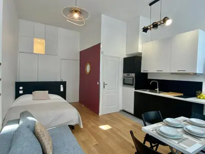 Cuisine ou kitchenette dans l'établissement Studio Aboukir 2