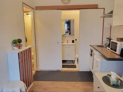 Cuisine ou kitchenette dans l'établissement Appartement avec vue sur la tour eiffel