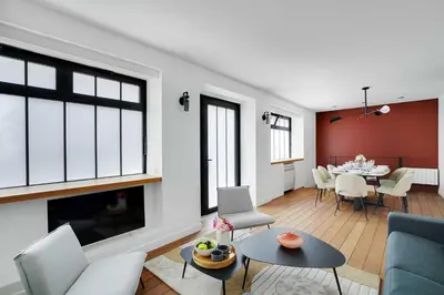 Coin salon dans l'établissement Chic apartment - 2BR 6P - Saint-Ambroise