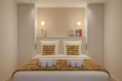 Un ou plusieurs lits dans un hébergement de l'établissement Chic Studio Charonne, Haut-Marais