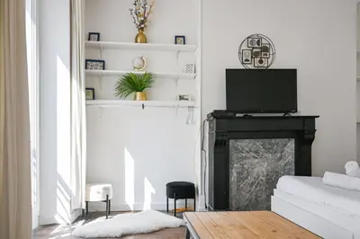 Télévision ou salle de divertissement dans l'établissement Bright and Cosy studio apartment in Republique Paris