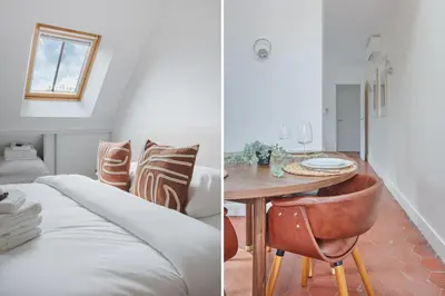 Un ou plusieurs lits dans un hébergement de l'établissement Appartement climatisé 1BR Triangle d'Or