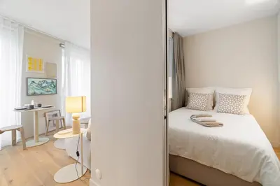 Un ou plusieurs lits dans un hébergement de l'établissement Appartement d'Architecte Design & Calme