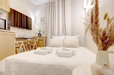 Un ou plusieurs lits dans un hébergement de l'établissement Studio luxueux a Paris with AC a proximite du Marais