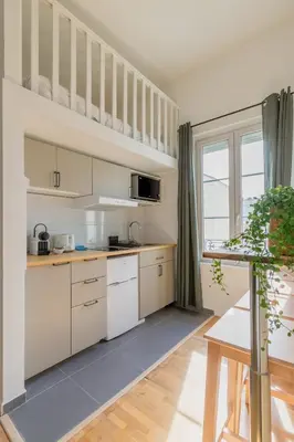 Cuisine ou kitchenette dans l'établissement Delicate studio bathed in sunlight