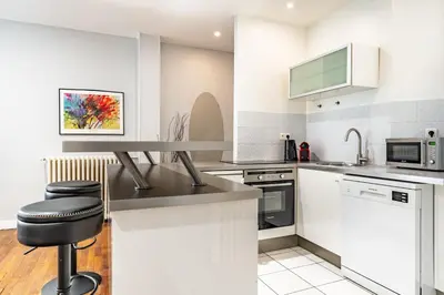 Cuisine ou kitchenette dans l'établissement Elegant studio Saint-Dominique